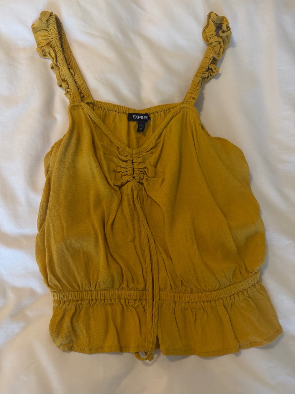 Express Mustard Ruffle-Strap Peplum Cami